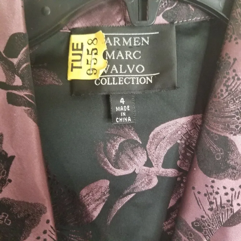 Carmen Marc Valvo Women's Top Faux Wrap V-Neck Silk Blend Long Sleeve Size 4 - Picture 4 of 7